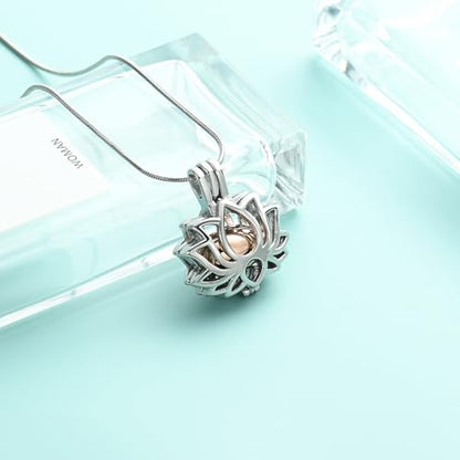 Cremation Jewelry Lotus Flower Urn Necklaces for Ashes Stainless Stell Memorial Ash Pendant Necklaces with Mini Urn Keepsake Ash Jewelry for Men Women Gifts with Funnel Filler Kit - color: Silver-rose