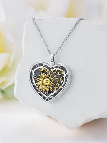 Dorunmo Personalized Locket Urn Necklace 925 Sterling Silver Pictures Photo Keep Someone Near to You Custom Lockets Jewelry Letters Engraving for Women - color: L-Sunflower Butterfly, style: Locket Only
