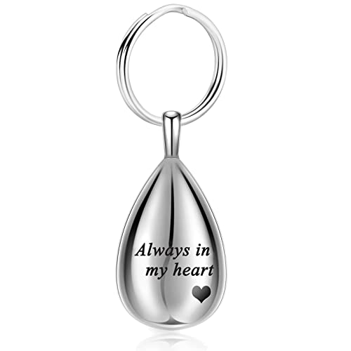 Yinplsmemory Cremation Keychain for Ashes Always In My Heart Urn Locket Cremation Jewelry Teardrop Memorial Keepsake Keychain - color: Silver a