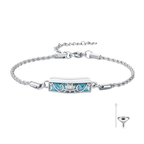 YYB Urn Bracelet for Ashes Hummingbird/Dragonfly/Butterfly/Sunflower Turquoise Locket Bracelet Cremation Memorial Jewelry Mothers Day Gifts for Women - color: Lotus