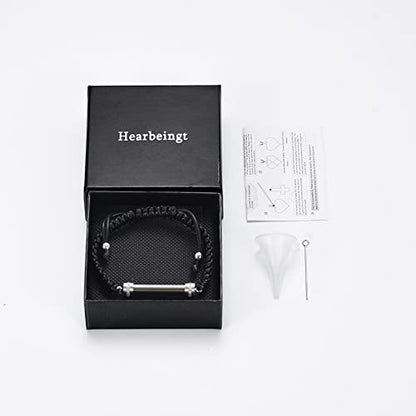 Hearbeingt Cylinder Cremation Bracelet for Ashes Adjustable Rope Urn Bangle - color: C-Silver-Always in My Heart