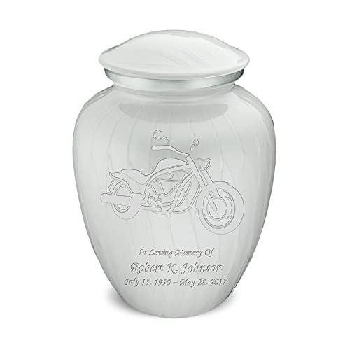 Adult Personalized Motorcycle Cremation Urns for Human Ashes I Large Pearl White Funeral Urn for Men and Women I 200 lbs - color: Pearl White