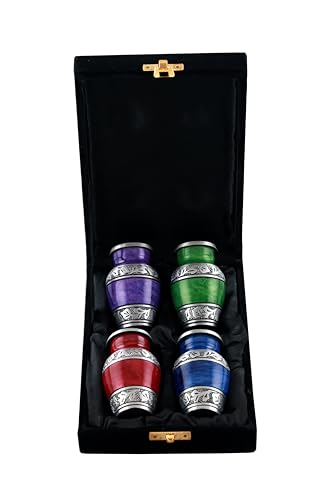 Metallic Small Urns with Engraving Design- Cremation Urn for Men & Women - Set of 4 Mini Urns - Keepsake Urn for Human Ashes- (Design- 4)
