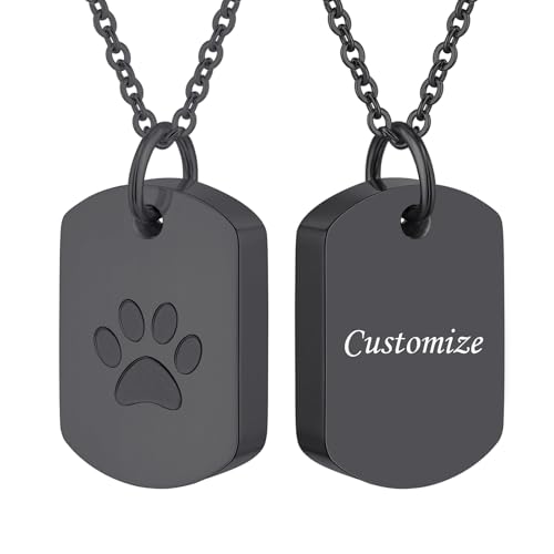 Stainless Steel Pet Memorial Urn Necklace Dog Tag Style Paw Print Cremation Jewelry for Ashes Keepsake Pendant for Beloved Dogs & Cats - color: Customize