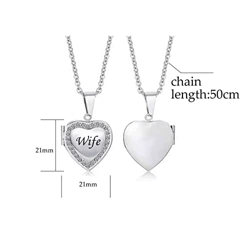 KunBead Women's Love Heart Photo Locket Necklace with Picture inside Jewelry Pendant Necklace for Auntie Friend Dad Daughter Granddaughter Nana Sister Wife Mom Grandma - style: Wife