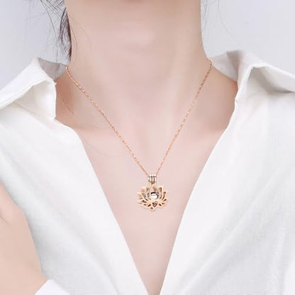 Imrsanl Cremation Jewelry for Ashes - Lotus Flower Ashes Pendant Necklace with Mini Keepsake Urn Memorial Ash Jewelry - color: Z-Rose Gold Silver
