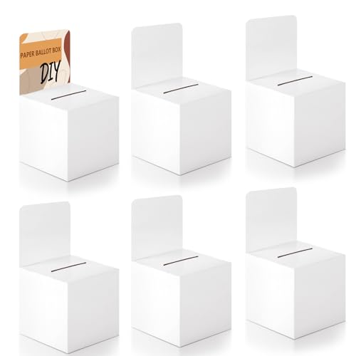 6 Pcs Cardboard raffle ticket box Donation boxes for fundraising suggestion box Ballot box with slot and removable header for Collecting Business Card Voting Contes 6 x 6 x 6 Inch - color: White -6Pcs