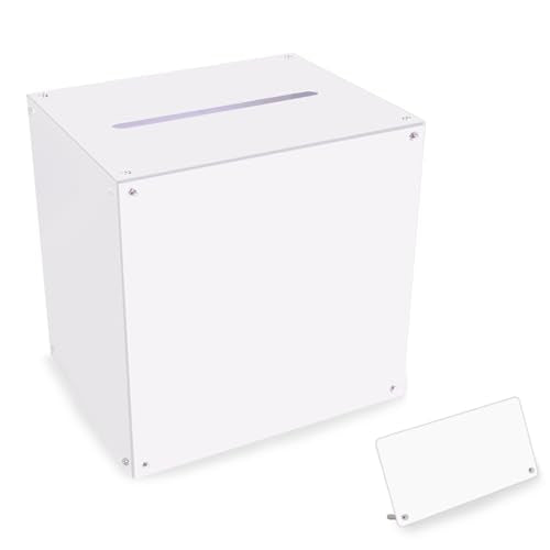 Acrylic Wedding Card Box with Slot Top, Detachable DIY Card Box for Wedding Reception, Corner Brackets & Screws Included, Acrylic Table Sign Holder Included - color: White (10” x 8” x 10”)