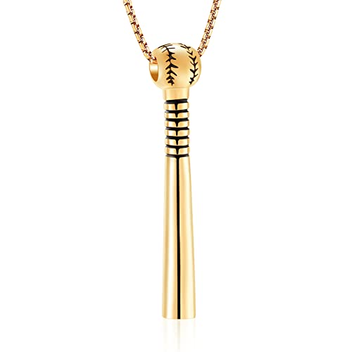 Oinsi Urn Necklace for Ashes Sport Keepsake Jewelry for Women Men Baseball Bat Cremation Urn Necklace Memorial Pendant with Filling Kits - color: Gold