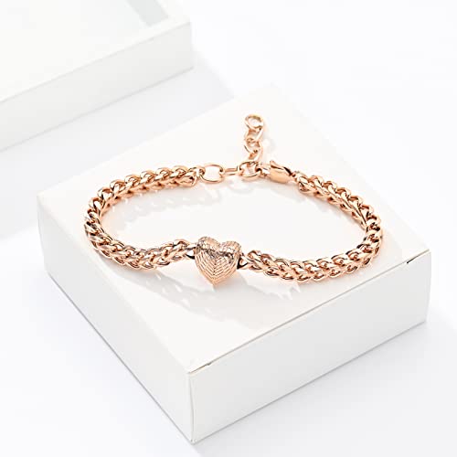 Heart Urn Link Bracelet for Ashes for Women Stainless Steel Cremation Jewelry Adjustable Keepsake Bangle Memorial Gift - color: D