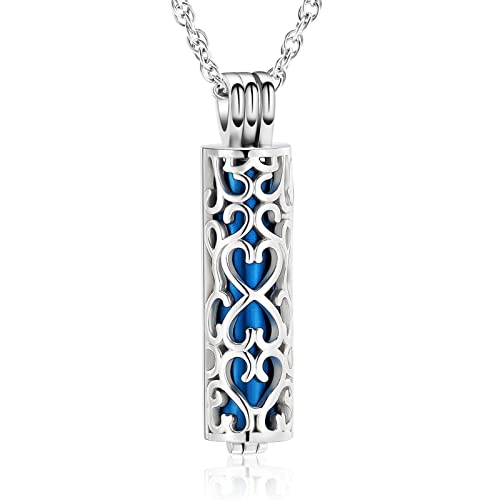 shajwo Cylinder Urn Necklace for Ashes for Women Men Cremation Jewelry Keepsake Memorial Human Pet Ashes Pendant - color: Blue