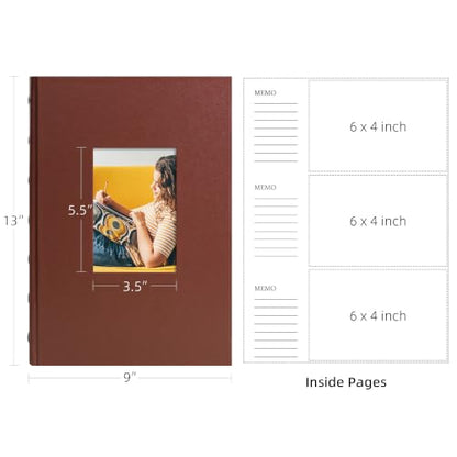 Vienrose Photo Album 4x6 300 Photos PU Leather Cover Brown | Memo Area, Personalized Window, Slip-In Pockets, Acid-Free & PVC-Free, Store Wedding Baby Vacation Memories - color: Brown