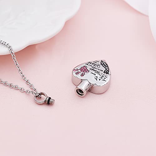 Fashion Pet Cremation Jewelry Stainess Steel Heart Keepsake Ashes Necklace Dog Cat Paw Memorial Urn Pendant - color: Silver-Feather-Pink