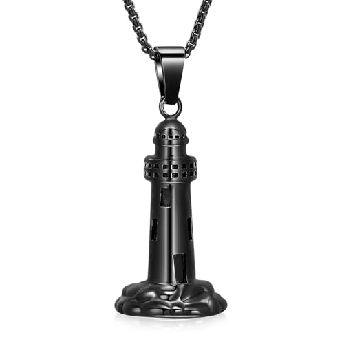 Oinsi Urn Necklace for Ashes Men's Cremation Jewelry Lighthouse Memorial Urn Necklace For Loves One Ashes Holder with Filling Kits - color: Black