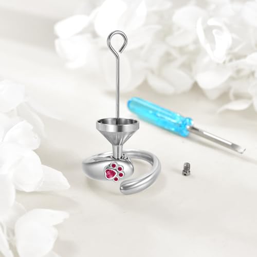 Sterling Silver Birthstone Urn Ring for Ashes Pets Dog Cat Keepsake Birthstone Memorial Cremation Jewelry for Women - style: Paw Print-July