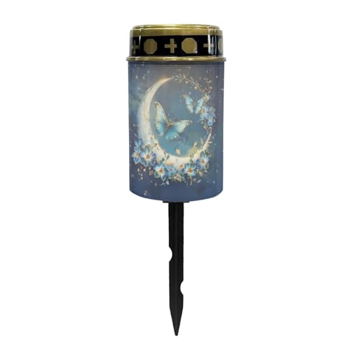 Butterfly Moon Solar Garden Lights Outdoor Solar Stake Lights Memorial Cemetery Decorations Driveway Markers for Outside Patio Yard Pathway Gravesite Decor for Loss of Loved One - color: Butterfly Moon