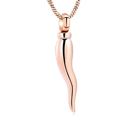Yinplsmemory Italian Horn Urn Necklace for Ashes Cremation Jewelry Memorial Ashes Keepsake Necklace for Women Men - color: Rose gold