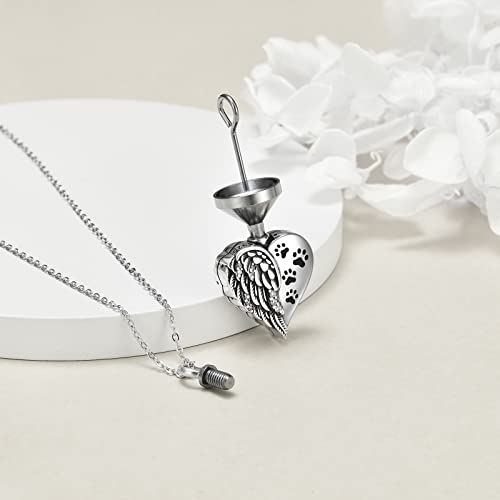 YFN Urn Necklaces for Ashes Sterling Silver Heart Urn Necklaces for Ashes Cremation Memory Jewelry for Women Men - style: pet wings urn necklace