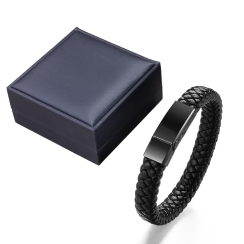 abooxiu Cremation Bracelet for Ashes Leather Urn Bracelet Cremation Jewelry Ash Bracelets Memorial Bangle Ashes Keepsake for Women Men - style: Gift Box - Black