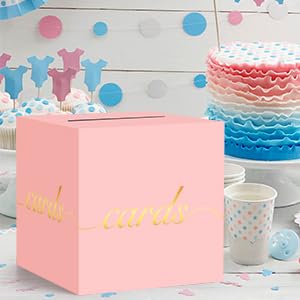 Pink Card Box Gold Foil Wedding Favors Gift Card Boxes Post Box Receiving Money Box Holder for Wedding Reception, Baby Showers, Anniversary, Birthday Party, Retirement, Graduation Envelope Holder - color: Pink and Gold