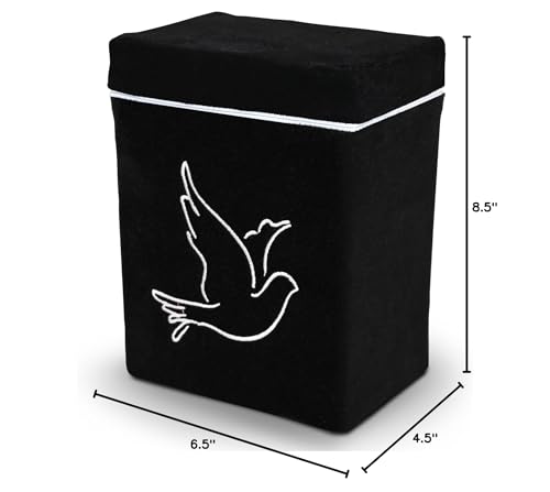 Velvet Urn Bag with TSA Approved Cremation Container | Holds Cremated Ashes of Human Adult | For Use in a Niche or Ground Burial | Fits the Crowne Burial Urn Vault (Black with Dove) - color: Black With Dove