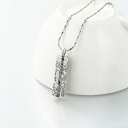 Imrsanl Celtic Knot Cremation Jewelry for Ashes Stainless Steel Cylinder Urn Necklace Memorial Pendant Human Pet Ashes Holder Keepsake for Women Men - color: Silver-1