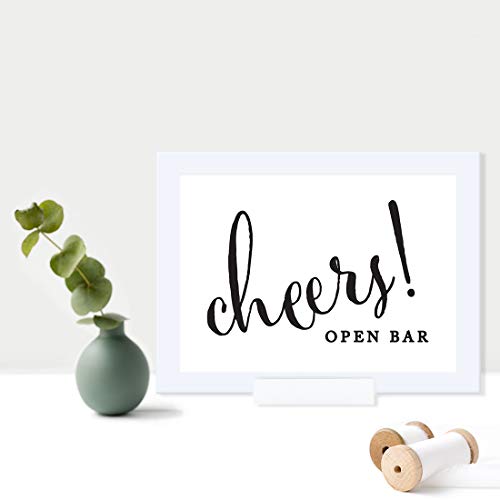 Andaz Press Wedding Framed Party Signs, Formal Black and White, 5x7-inch, Open Bar Cheers!, 1-Pack, Includes Frame, Alcohol Beer and Wine Sign - color: Alcohol Open Bar