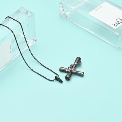 Butterfly Cross Urn Necklace for Ashes Birthstone Cremation Jewelry for Men Women Ashes Pendant Keepsake Memorial Ash Jewelry - color: Black-Red