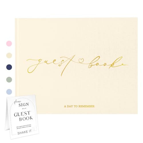 Wedding Guest Book, Polaroid Photo Guestbook for Baby Shower | Table Sign Included, Gold Stamping, Hardcover, 9x7.5", Perfect for Bridal Party & Baby Shower, Beige - color: Beige