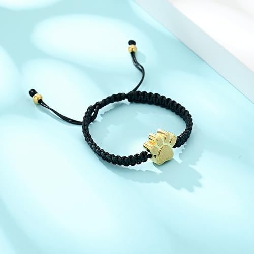 Hearbeingt Paw Print Urn Bracelet for Ashes Pet Cremation Jewelry | Stainless Steel,Adjustable Braided Rope,Mini Ash Holder for Dog Cat,Memorial Keepsake Jewelry, Bereavement Gift Pet Loss - color: B-Gold