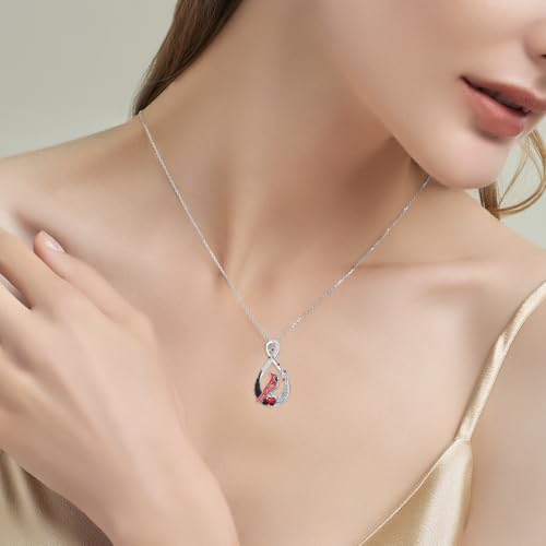 Dove/Hummingbird/Red Cardinal/Dragonfly/Butterfly Necklace 925 Sterling Silver Turquoise/Opal/MoonStone/Crystal/Malachite Bird Necklace Dove Pendant Jewelry for Women Men - color: 2.Cardinal