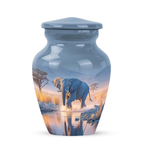 Elephant Cremation Urns for Male Ashes, Mini Funeral Urn for Female, 3 Inch | Blue Memorial Urns for Ashes, Miniature Burial Urn for Dad, 3 Cubic Inches - color: Elephant-4, size: 3 Inch Keepsake
