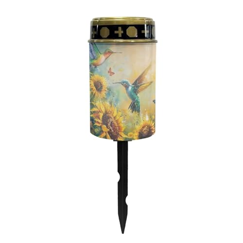 Hummingbird Sunflower Outdoor Garden Solar Lights Waterproof Solar Powered Lights Multipurpose Memorial Cemetery Decorations Auto On/Off Landscape Lights Outside Gift for Loss of Loved One - color: Hummingbird Sunflower