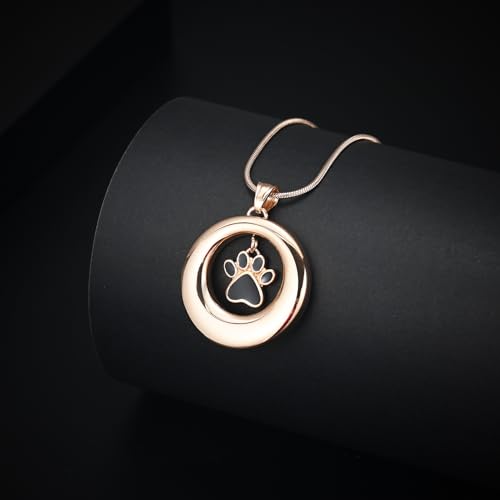 Dog Paws Cremation Jewelry Pet/Cat/Dog Paws Urn Necklaces for Ashes Stainless Steel Pet Ashes Holder Memorial Keepsakes Locket Pendant Jewelry for Men Women - color: Rosegold