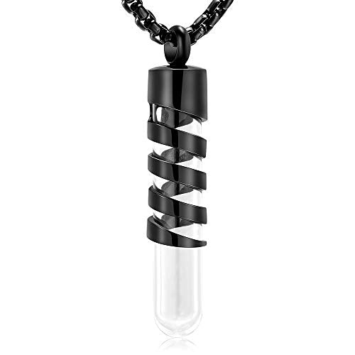 Oinsi Clear Glass Tube Cremation Urn Jewelry Ashes Holder Necklace Keepsake Memorial Pendant Including Box/Fill Kits - color: Black