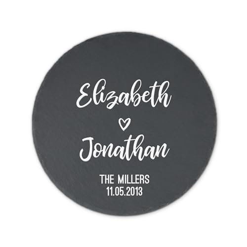 Weddingstar Personalized 9 ⅞" Round Black Slate Garden Stone - Calligraphy Couple - color: Calligraphy Couple