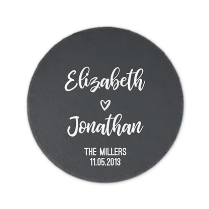 Weddingstar Personalized 9 ⅞" Round Black Slate Garden Stone - Calligraphy Couple - color: Calligraphy Couple