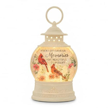 The Bridge Collection - "Memories LED Glitter Lantern with Cardinals and Floral Design - Rememberance Home Accent Light - Bereavement Gift for Lost Loved One