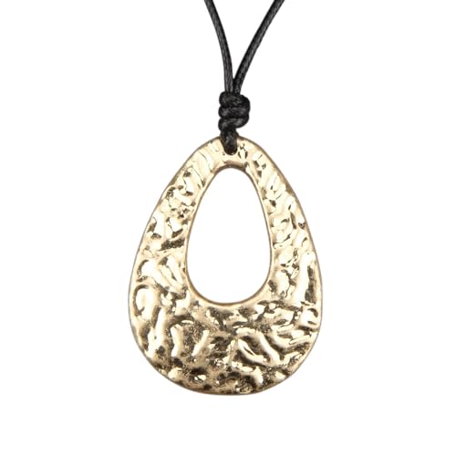 PU Leather Necklace Vintage Boho Multilayer Pendant for Women Men | Bohemian Hippie Style, Handmade Alloy Sweater Choker, Easy Adjustable Long Cord, Fit Daily Holiday Party Outfits,Jewelry Gift - color: Gold Pear-shaped Leather Necklace