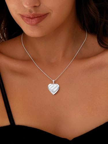 U7 Women Locket Necklace, Heart Photo Lockets Hold Picture, Gift Box Packed - color: 05# Platinum Stripe