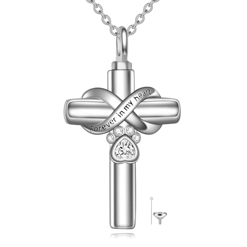 Cross Pet Urn Necklace Sterling Silver Infinity Pet Ashes Pendant - color: Silver-Dog Crystal
