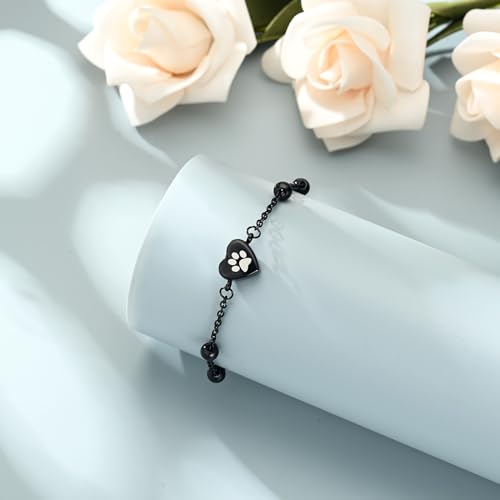 shajwo Pet Cremation Jewelry Paw Print Heart Urn Bracelet for Ashes - color: Black