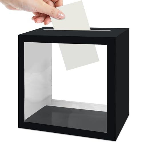 Black Card Box with Clear Window Thick Wedding Money Box for Wedding Reception Birthday Graduation Baby Shower Anniversaries Retirement Party Decorations 9"x5.1"x9" - color: Black