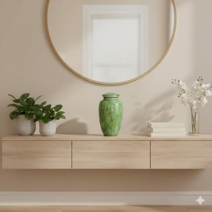 Apollonia Green Adult Cremation Urn - Serene Funeral Urn with a Stunning Faux Marble Finish (Large)