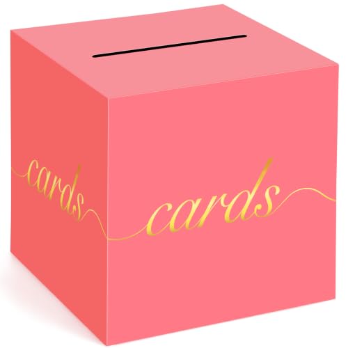 Light Red Card Box Gold Foil Wedding Favors Gift Card Boxes Post Box Receiving Money Box Holder for Wedding Reception, Baby Showers, Anniversary, Birthday Party, Retirement, Graduation Envelope Holder - color: Light Red and Gold