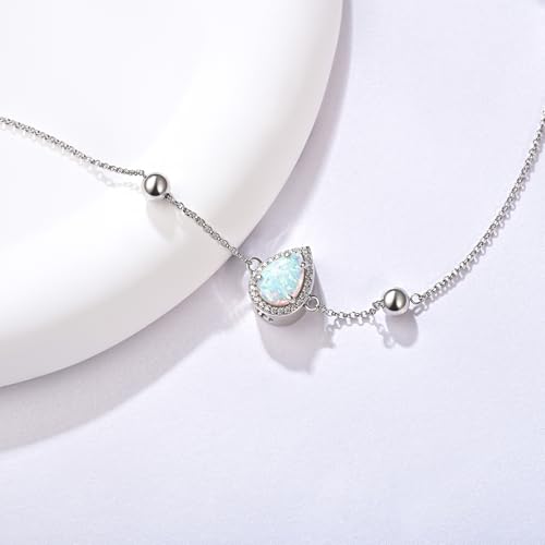 925 Sterling Silver Urn Bracelet for Ashes Women Cremation Jewelry | Memorial Keepsake Bracelet with Hidden Ashes Holder, Meaningful Remembrance Jewelry Gift for Loss of Loved One - style: Opal Teardrop Urn Bracelet