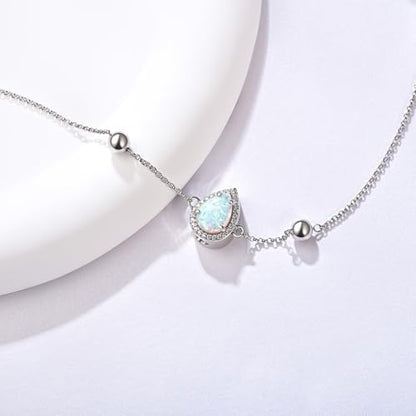 925 Sterling Silver Urn Bracelet for Ashes Women Cremation Jewelry | Memorial Keepsake Bracelet with Hidden Ashes Holder, Meaningful Remembrance Jewelry Gift for Loss of Loved One - style: Opal Teardrop Urn Bracelet