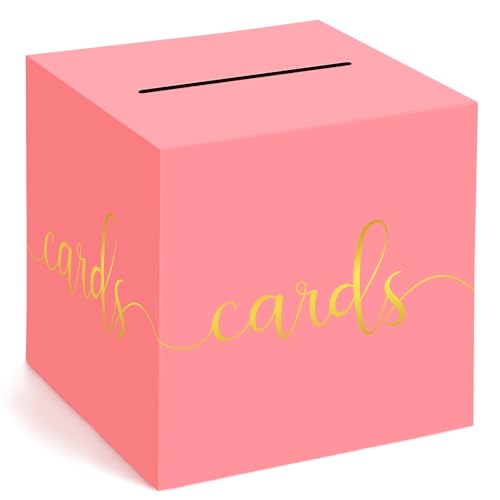 Adecortalk Pink Card Box Money Box Holder for Wedding Party Reception Birthday Baby Shower Bridal Shower Raffle Ticket Anniversary Graduation Table Centerpiece Decorations, 9'' - color: Pink