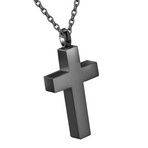 Cross Urn Necklaces for Ashes Stainless Steel Religious Cross Ashes Necklace Pendant for Men Women Cremation Jewelry for Ashes of Loved Ones - color: Black
