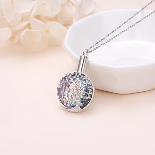 DAOCHONG Tree of Life Sister Urn Necklace for Ashes Women Memorial Jewelry | Sterling Silver Cremation Pendant | Human Ashes Keepsake | Sympathy Gift for Loss of Sister Loved Ones